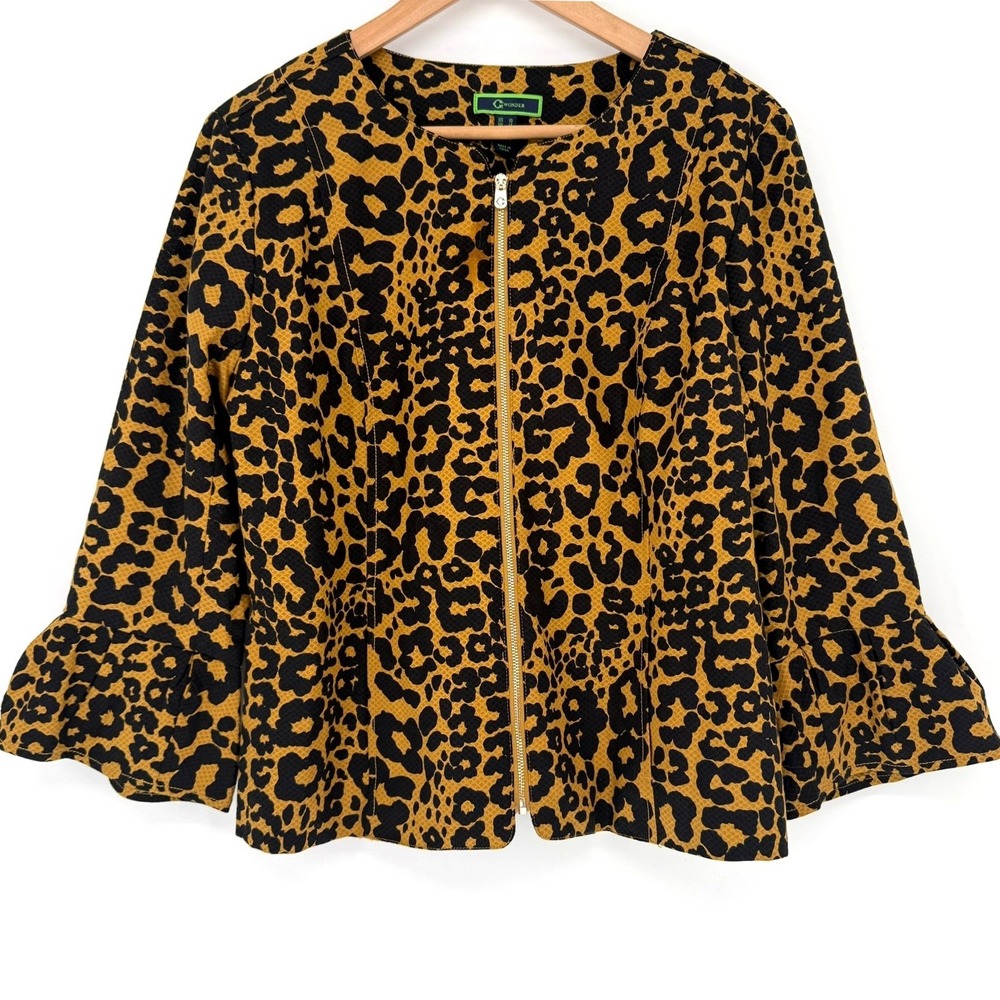 Maximalist Leopard Print Zip Front Jacket Tan Black Womens Size 10 Mob Wife